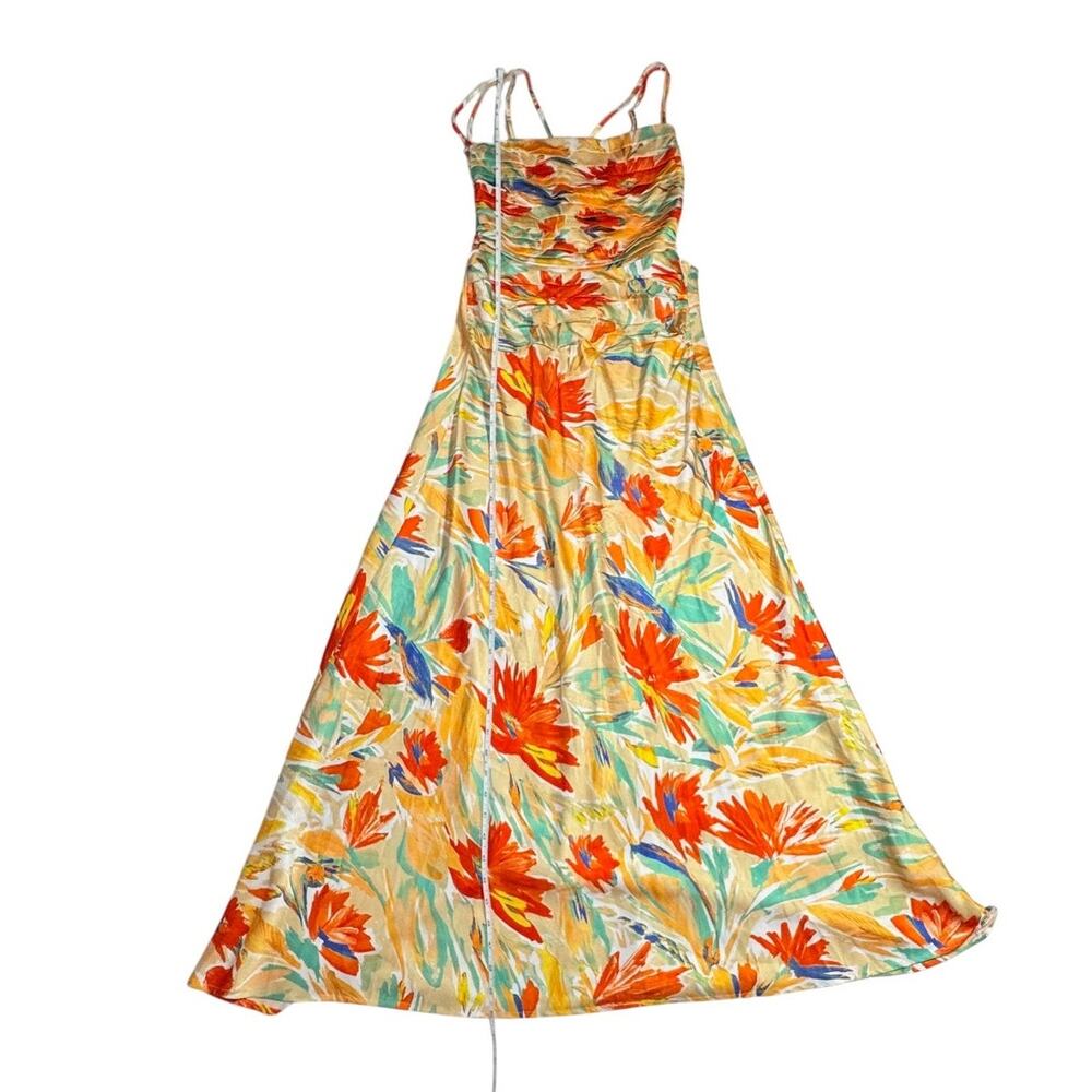 ASTR Antlia Floral Maxi Dress Orange Yellow Women's Square Neck Lace Up Summer - Picture 11 of 16